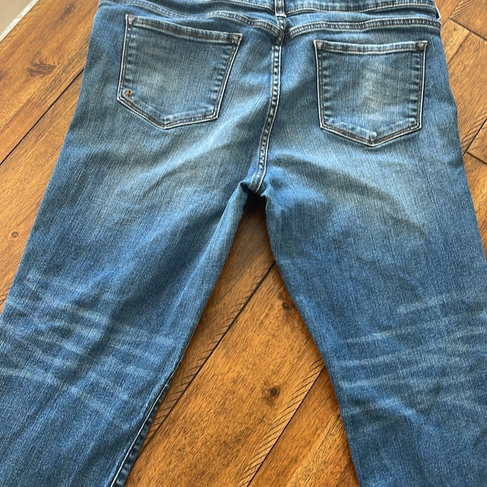 KUT blue denim jeans distressed torn straight leg high rise size 14 - Picture 10 of 14